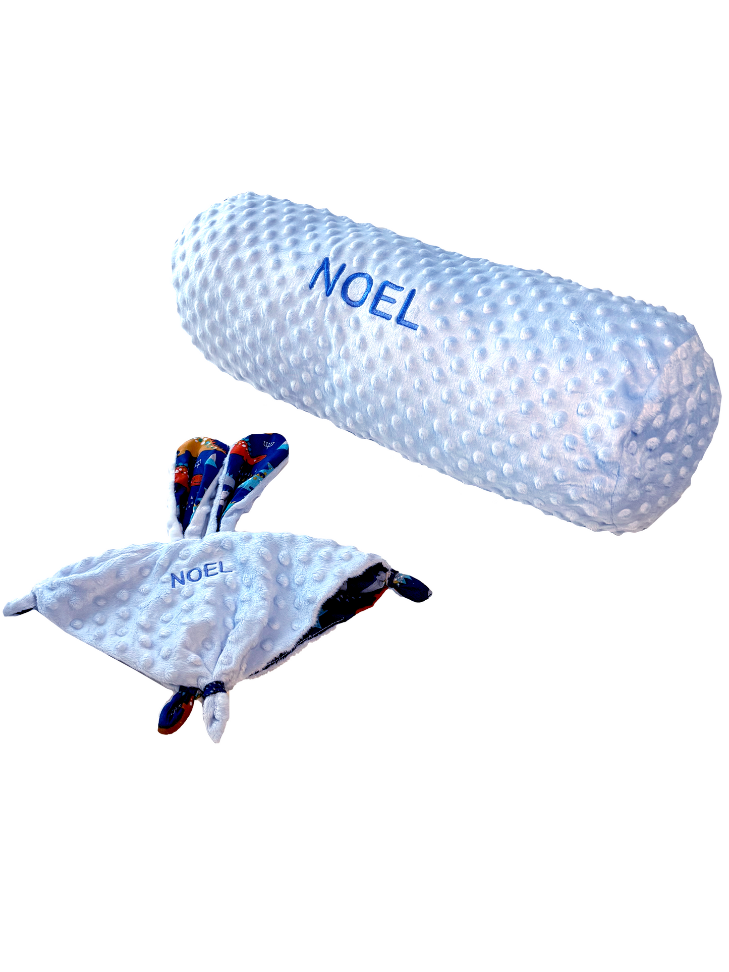 Névvel hímzett kék babaköszöntő csomag
