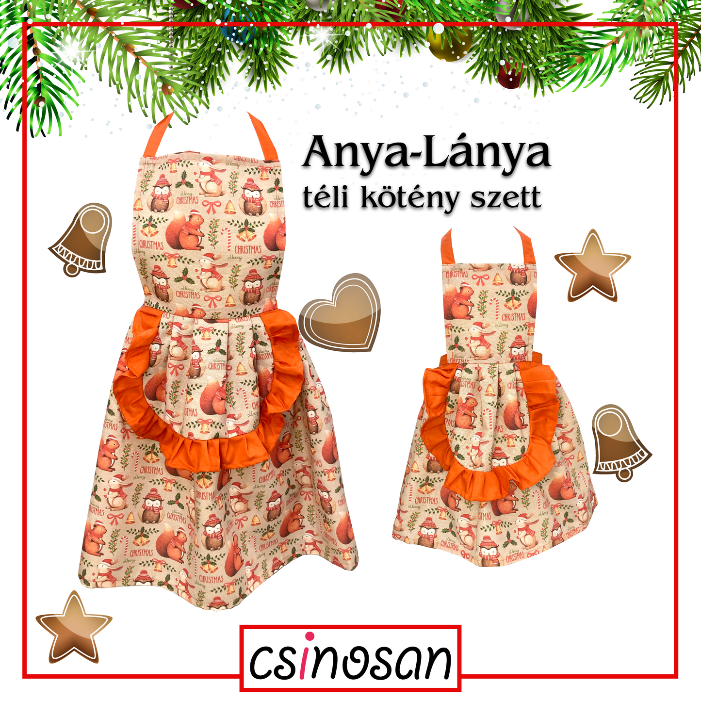 Téli mintás Anya-Lánya kötény szett